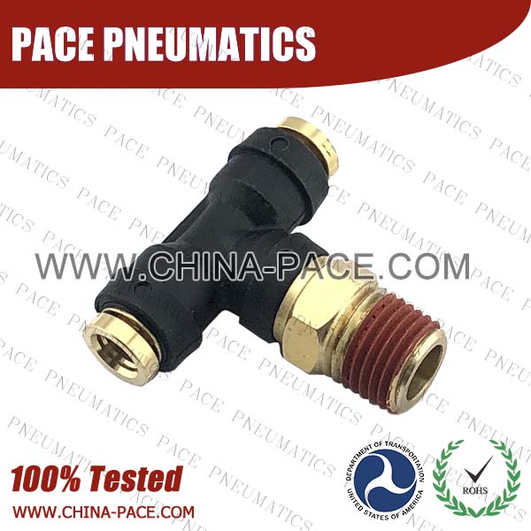Male Branch Tee Composite DOT Push To Connect Air Brake Fittings, Plastic DOT Push In Air Brake Tube Fittings, DOT Approved Composite Push To Connect Fittings, DOT Fittings, DOT Air Line Fittings, Air Brake Parts